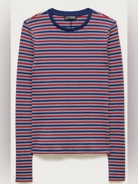 NWT Large J. Crew Perfect Rib Striped Long-sleeve Tee T-Shirt Crimson Bloom